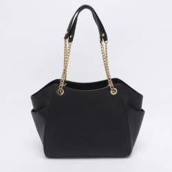 Pre Owned MICHAEL Michael Kors Black Leather Jet Set Travel Chain Tote