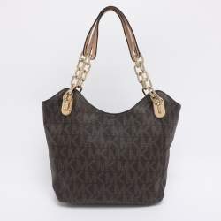 Pre Owned MICHAEL Michael Kors Brown Signature Coated Canvas Lilly Tote