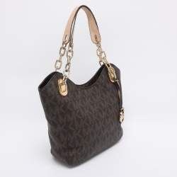 Pre Owned MICHAEL Michael Kors Brown Signature Coated Canvas Lilly Tote