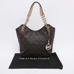 Pre Owned MICHAEL Michael Kors Brown Signature Coated Canvas Lilly Tote