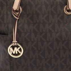 Pre Owned MICHAEL Michael Kors Dark Brown Signature Coated Canvas and Leather Jet Set Tote