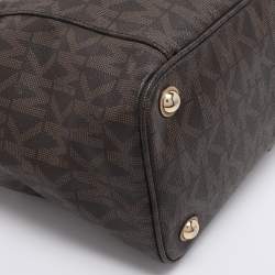 Pre Owned MICHAEL Michael Kors Dark Brown Signature Coated Canvas and Leather Jet Set Tote