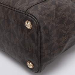 Pre Owned MICHAEL Michael Kors Dark Brown Signature Coated Canvas and Leather Jet Set Tote