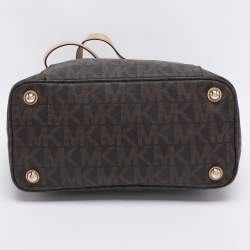 Pre Owned MICHAEL Michael Kors Dark Brown Signature Coated Canvas and Leather Jet Set Tote