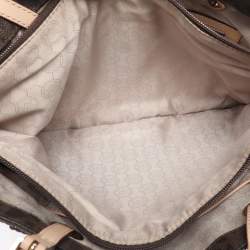 Pre Owned MICHAEL Michael Kors Dark Brown Signature Coated Canvas and Leather Jet Set Tote