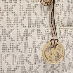Pre Owned MICHAEL Michael Kors Off White/Beige Signature Coated Canvas and Leather Jet Set East West Tote