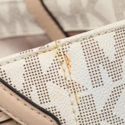 Pre Owned MICHAEL Michael Kors Off White/Beige Signature Coated Canvas and Leather Jet Set East West Tote