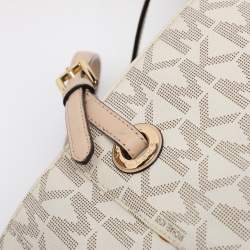 Pre Owned MICHAEL Michael Kors Off White/Beige Signature Coated Canvas and Leather Jet Set East West Tote