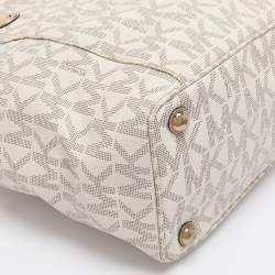 Pre Owned MICHAEL Michael Kors Off White/Beige Signature Coated Canvas and Leather Jet Set East West Tote