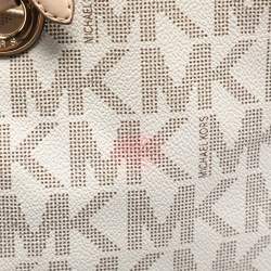 Pre Owned MICHAEL Michael Kors Off White/Beige Signature Coated Canvas and Leather Jet Set East West Tote