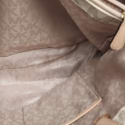 Pre Owned MICHAEL Michael Kors Off White/Beige Signature Coated Canvas and Leather Jet Set East West Tote