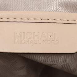Pre Owned MICHAEL Michael Kors Off White/Beige Signature Coated Canvas and Leather Jet Set East West Tote