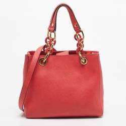 Pre Owned MICHAEL Michael Kors Red Leather Small Cynthia Satchel