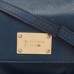 Pre Owned MICHAEL Michael Kors Navy Blue Leather Flap Crossbody Bag