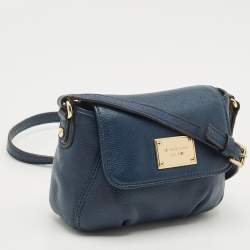 Pre Owned MICHAEL Michael Kors Navy Blue Leather Flap Crossbody Bag