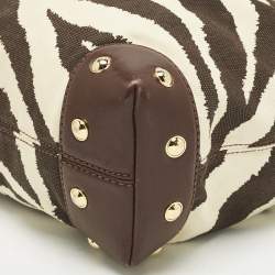 Pre Owned MICHAEL Michael Kors Brown/Cream Zebra Print Canvas and Leather Hobo