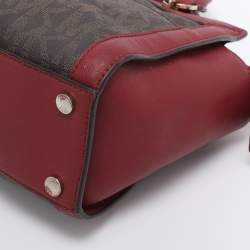 Pre Owned MICHAEL Michael Kors Brown/Red Signature Coated Canvas and Leather Tina Satchel
