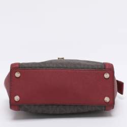 Pre Owned MICHAEL Michael Kors Brown/Red Signature Coated Canvas and Leather Tina Satchel