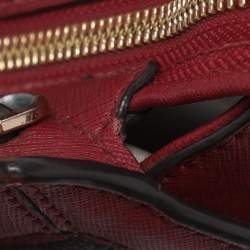 Pre Owned MICHAEL Michael Kors Brown/Red Signature Coated Canvas and Leather Tina Satchel