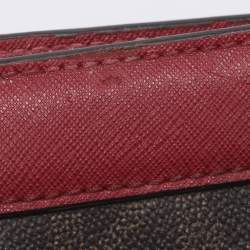 Pre Owned MICHAEL Michael Kors Brown/Red Signature Coated Canvas and Leather Tina Satchel