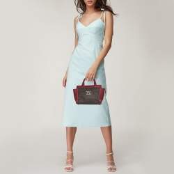 Pre Owned MICHAEL Michael Kors Brown/Red Signature Coated Canvas and Leather Tina Satchel