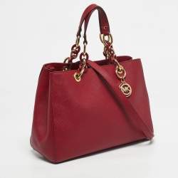 Pre Owned MICHAEL Michael Kors Red Leather Medium Cynthia Satchel