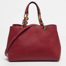 Pre Owned MICHAEL Michael Kors Red Leather Medium Cynthia Satchel