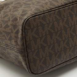 Pre Owned MICHAEL Michael Kors Dark Brown Signature Coated Canvas Large Jet Set Travel Tote