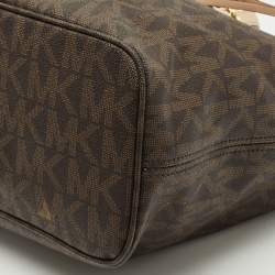 Pre Owned MICHAEL Michael Kors Dark Brown Signature Coated Canvas Large Jet Set Travel Tote