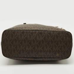 Pre Owned MICHAEL Michael Kors Dark Brown Signature Coated Canvas Large Jet Set Travel Tote