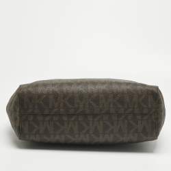 Pre Owned MICHAEL Michael Kors Brown Signature Coated Canvas Jet Set Travel Chain Tote