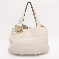Pre Owned MICHAEL Michael Kors White Leather Fulton East West Tote