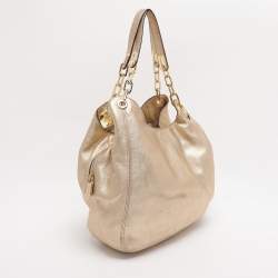 Pre Owned Michael Michael Kors Gold Leather Fulton Hobo