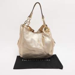 Pre Owned Michael Michael Kors Gold Leather Fulton Hobo