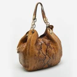 Pre Owned MICHAEL Michael Kors Brown Suede Python Effect Lillie Hobo