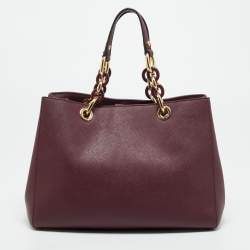 مملوكة مسبقًا MICHAEL Michael Kors Cynthia Medium Burgundy Leather Tote