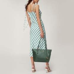 مملوكة مسبقًا MICHAEL Michael Kors Green Leather Jet Set Top Zip Tote