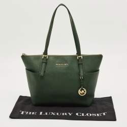 مملوكة مسبقًا MICHAEL Michael Kors Green Leather Jet Set Top Zip Tote
