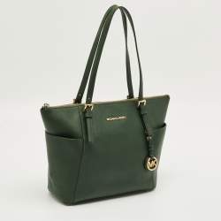 مملوكة مسبقًا MICHAEL Michael Kors Green Leather Jet Set Top Zip Tote