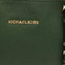 مملوكة مسبقًا MICHAEL Michael Kors Green Leather Jet Set Top Zip Tote