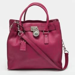 Pre Owned MICHAEL Michael Kors Hamilton Large Magenta Leather North South Tote