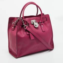 Pre Owned حقيبة يد مايكل مايكل كورس نورث ساوث كبيرة جلد أرجوانية هاملتون