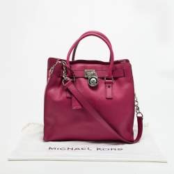 Pre Owned حقيبة يد مايكل مايكل كورس نورث ساوث كبيرة جلد أرجوانية هاملتون