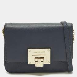 Pre Owned MICHAEL Michael Kors Tina Navy Blue Leather Crossbody Bag