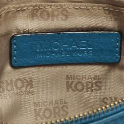 Pre Owned MICHAEL Michael Kors Logo Blue Leather Wristlet Clutch