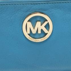 Pre Owned MICHAEL Michael Kors Logo Blue Leather Wristlet Clutch