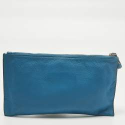 Pre Owned MICHAEL Michael Kors Logo Blue Leather Wristlet Clutch