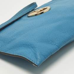 Pre Owned MICHAEL Michael Kors Logo Blue Leather Wristlet Clutch
