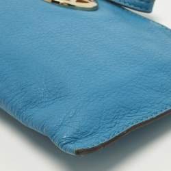 Pre Owned MICHAEL Michael Kors Logo Blue Leather Wristlet Clutch