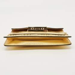 Pre Owned MICHAEL Michael Kors Flat Sloan Gold Croc Embossed Leather Shoulder Bag